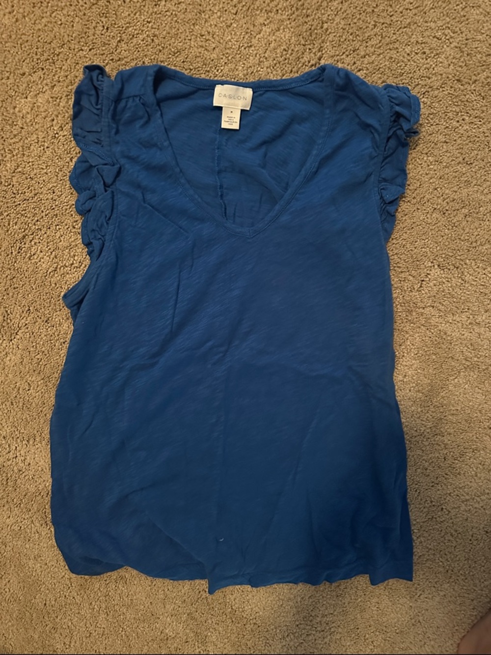 Caslon Ruffled Sleeve V-Neck Tank in Royal Blue